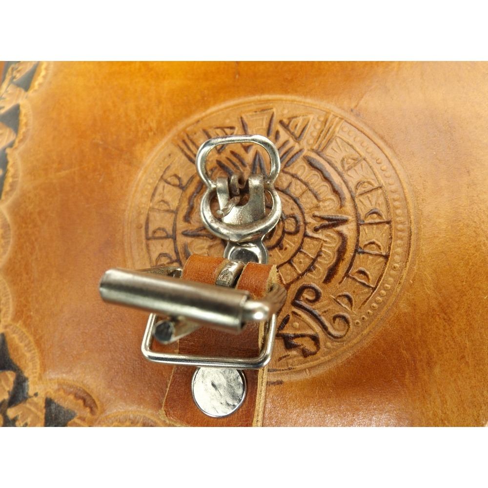 Leather Tooled & Stiched Backpack Purse Aztec design 13 x 9 x 5" - Picture 15 of 16